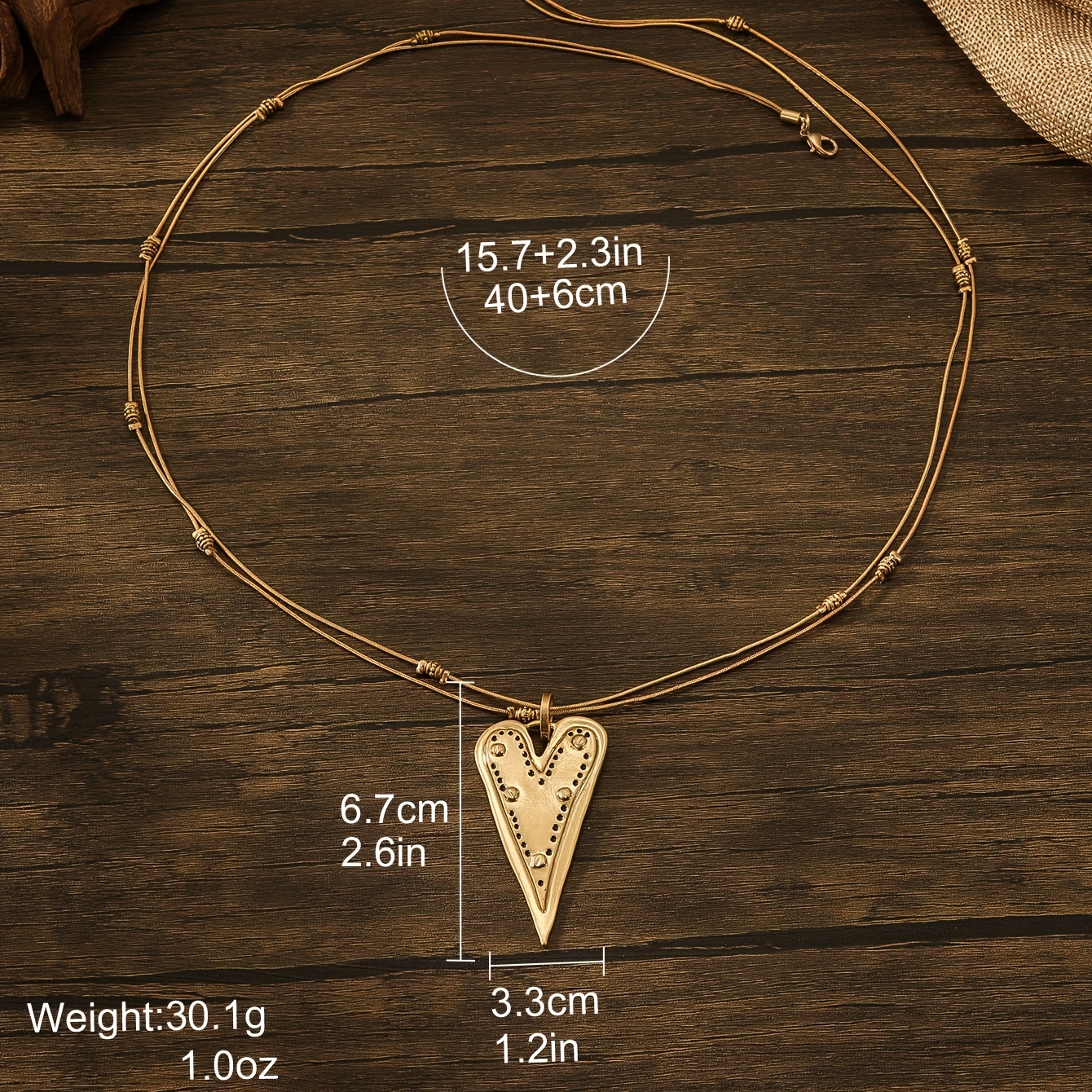 Bohemian Vintage Heart Pendant Necklace, Double Chains